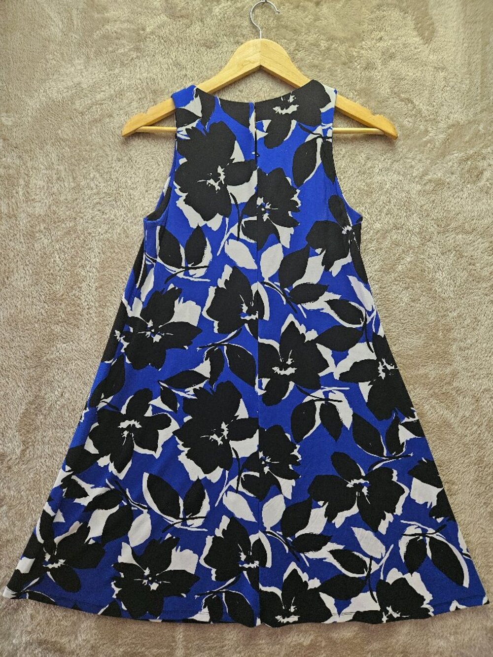 Lauren Ralph Lauren Dress Sleeveless Floral-patterned A-line Black Blue Size 4 - Picture 2 of 6